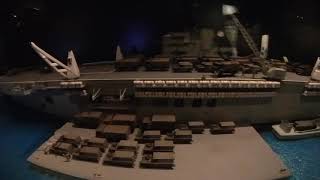 Model of HMAS Sydney R17 Majesticclass light aircraft carrier and Captains launch [upl. by Leunamesoj609]