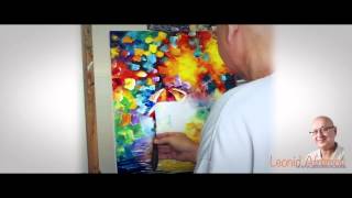 Leonid Afremov creating a painting of a couple under umbrella  a montage clip [upl. by Higbee434]