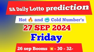 Sa daily lotto prediction for 27 Sep 2024  South Africa daily lotto Prediction [upl. by Acir708]