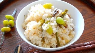 銀杏の炊き込み御飯の作り方 How to make boiled rice with ginkgo nuts [upl. by Ronnholm142]