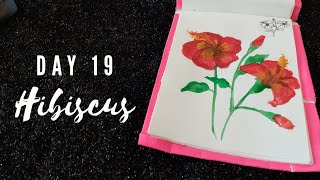 Day 19 Hibiscus  March Watercolor Florals Art Challenge [upl. by Seyler922]