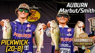 Smith and Marbut Auburn University lead Day 1 of Bassmaster College Championship at Pickwick [upl. by Enelyak952]