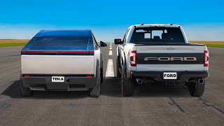 Tesla Cybertruck vs F150 Raptor R ARRANCONES [upl. by Aihseyt736]