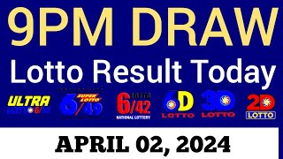 Lotto Result Today 9pm Draw April 2 2024 Swertres Ez2 PCSO Live Result [upl. by Phox]