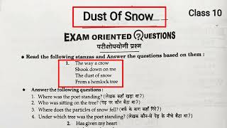 Dust of Snow Stanza For Comprehension  Dust of Snow Question Answer  Dust of Snow Class 10 [upl. by Asare]