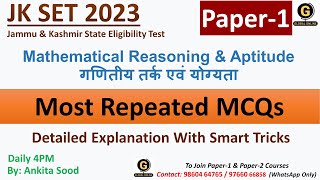 Reasoning MCQ for JK SET Paper 1 JK SET Mathematical Reasoning amp Aptitude MCQ JK SET Preparation [upl. by Virgy]