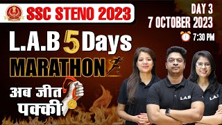 SSC Steno Marathon 2023  English Reasoning GS  Static GK Questions  Steno Marathon Day3  LAB [upl. by Ahusoj629]