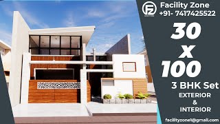 30 X 100 House Design  g1  Interior and Exterior  Facility Zone  917417425522 [upl. by Cissej]