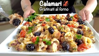 CALAMARI GRATINATI AL FORNO 🦑alla Mediterranea 🦑 ricetta facile veloce e leggera [upl. by Neysa]