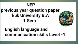 English language and communication skills Level 1 NEP previous year question paper kuk University [upl. by Barclay]