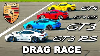 Porsche 911 GT3 RS v GT4 RS v GT3 v GT4 DRAG RACE [upl. by Milissa]