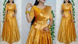 Festival Drape Saree convert into LehangaSaree wearing new stylesDrape saree Saundaryaa [upl. by Enelam]