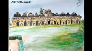 Karnataka Historical PlacesHampi Elephant Stable watercolour painting [upl. by Ybor]