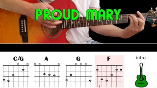 PROUD MARY  CCR  Guitar lesson  Acoustic guitar with chords amp lyrics [upl. by Sanderson23]