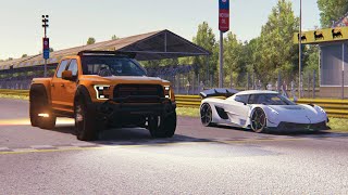 Hennessey Ford F150 VelociRaptor 6x6 Tuned OVERBOOST Twin Turbo vs Koenigsegg Jesko [upl. by Hepsiba980]