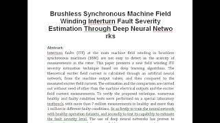 Brushless Synchronous Machine Field Winding Interturn Fault Severity Estimation Through Deep Neural [upl. by Meriel284]