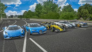 Forza 7 Drag Race  Chiron vs Regera vs One1 vs F1 Car vs Hoonicorn Mustang [upl. by Hahsi470]