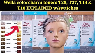 Wella colorcharm toners T28 T27 T14 and T10 EXPLAINED with swatches [upl. by Bronez94]