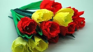 Kwiaty z bibuły  tulipany Crepe paper flowersTulips DIY [upl. by Stephana]