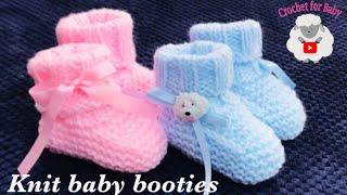 Easy knit baby booties socks  How to knit for beginners 03 M boy or girl Crochet for Baby 203 [upl. by Atinhoj186]