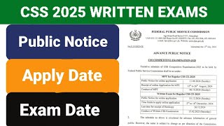 CSS 2025 Advertisement  CSS 2025 Written Exam Date  CSS 2025 Exam FPSC [upl. by Zinn739]