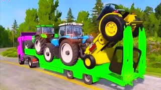 Double Flatbed Trailer Truck Vs Speedbumps Train Vs Cars Beamngdrive In Reverse 280 [upl. by Ahseer]