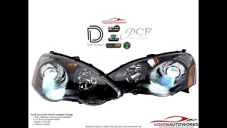 0204 Acura RSX Retrofit Headlights  25quot BiLED Bullet 10  VisionAutoworks [upl. by Solohcin]