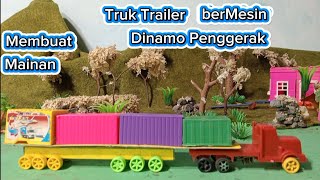 Membuat Mainan Truk Trailer Kontainer Panjang Dengan 9 Pasang Roda amp Dinamo Penggerak [upl. by Tristis924]