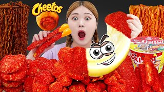 Mukbang Cheetos FIRE CHICKEN amp CHEETOS HOT DOG CHEESE STICK CHEESE BALLS EATING SOUND by HIU 하이유 [upl. by Therese]