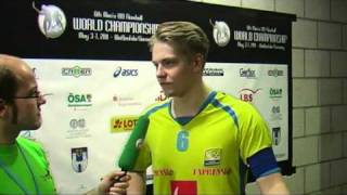 U19 WFC 2011 Day 1 Sweden vs Latvia interview Filip Stenmark [upl. by Kamila883]