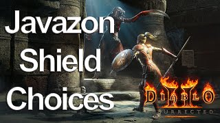 Diablo 2 Resurrected  Javazon Shield Choices Stormshield vs Spirit vs Pheonix vs JMoDJMoC [upl. by Kcirnek927]