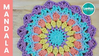 MANDALA PASTEL tejido a crochet con puntos básicos Lanitas y Colores [upl. by Jonell]