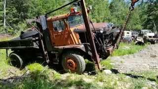 Surplus Pettibone 10FM Warehouse Crane Recovers Stuck Walter Truck [upl. by Ehrman]