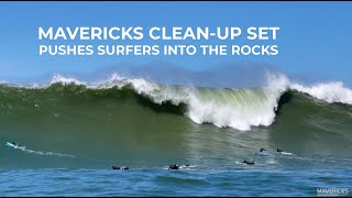 MAVERICKS CLEANUP SET PUSHES SURFERS INTO THE ROCKS  Mavericks Awards [upl. by Nart650]