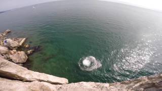 45 feet cliff jumping at Sistiana Beach Italy [upl. by Ahsikat]