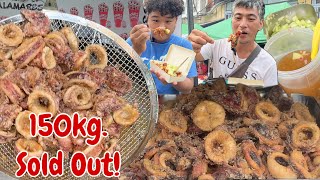 150kg PUSIT SOLD OUT FROM 4PM9PM STREET FOOD CALAMARES PINOY MUKBANG WITH JUST LAFAM [upl. by Junia710]