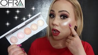 🌟OFRA Signature Highlighter Palette• OfraGlow Palette Review Try on Swatches Fair Skin 2019 [upl. by Nairdna755]