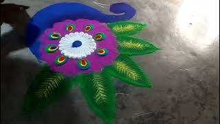 easy and simple peacock 🦚 rangoli  सोप्या पद्धतीने मोराची रांगोळी  virel video smple rangoli [upl. by Aisayt]