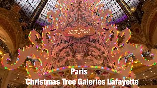 Paris city walks Christmas Tree Galeries Lafayette Paris France 4K [upl. by Etteneg]