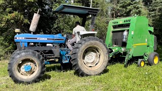 Baling Hay With An Old Tractor And New Baler  Ford 6610  John Deere 450e  Also Featuring The Cows [upl. by Nipha]