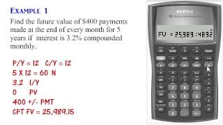 BA II Plus  Ordinary Annuity Calculations PV PMT FV [upl. by Dryfoos]