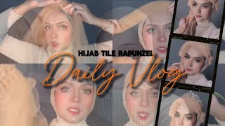 tutorial hijab rapunzel pakai kain tile [upl. by Adnirak425]