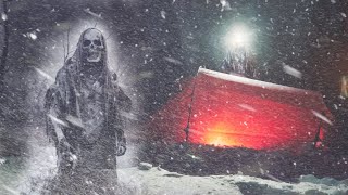 Winter Camping in a Halloween Snow Storm Blizzard Extreme Weather  Horror Version [upl. by Nnalatsyrc695]