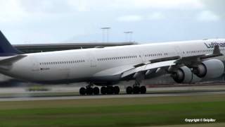 Lufthansa A340600 arrival 26R at YVR HD [upl. by Shimkus]