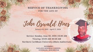 Service of Thanksgiving for the life of John Oswald Hines  Sunday June 2 2024 [upl. by Rashida505]