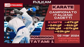 KARATE  Campionato Italiano Cadetti 2024  Day2 pomeriggio Kumite  Tatami1 [upl. by Traci]