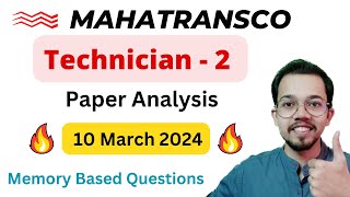 Technician 2  Paper Analysis  10 March 2024  Mahatransco [upl. by Jr]