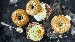 Recipe Spelt bagels with pastrami  FOOBY [upl. by Arahsal993]