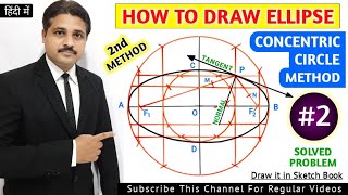 HOW TO DRAW ELLIPSE BY CONCENTRIC CIRCLE METHOD SOLVED PROBLEM 2 LECTURE IN HINDI [upl. by Akimihs]