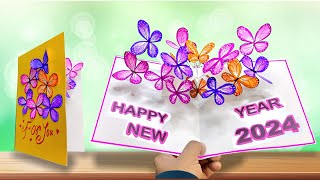 DIY Happy New year card 2024  How to make new year greeting card  DIY New year card making easy [upl. by Nnasus]